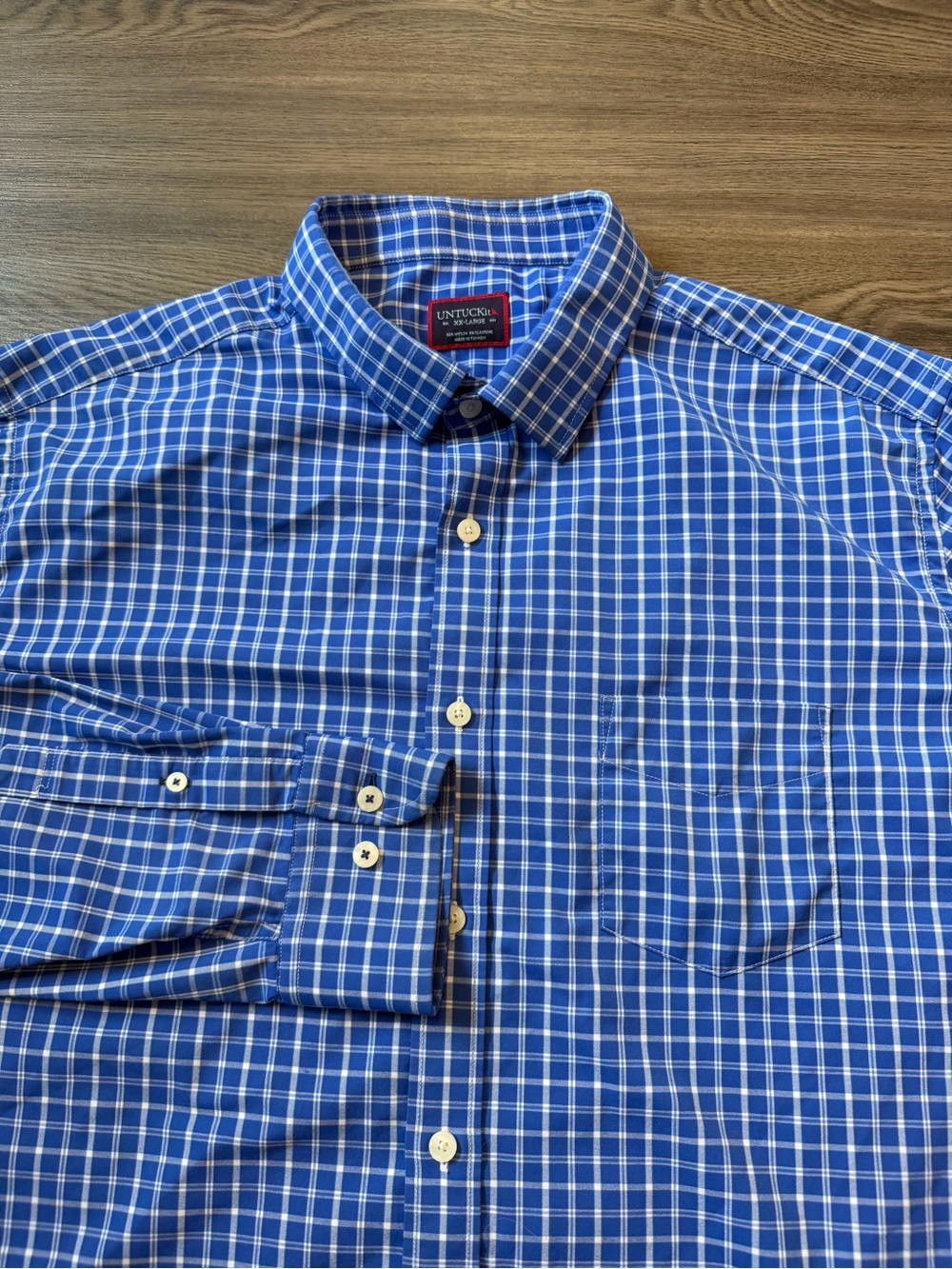 UNTUCKit Men's XXL Kiepersol Long Sleeve Plaid Button Up Shirt Blue White